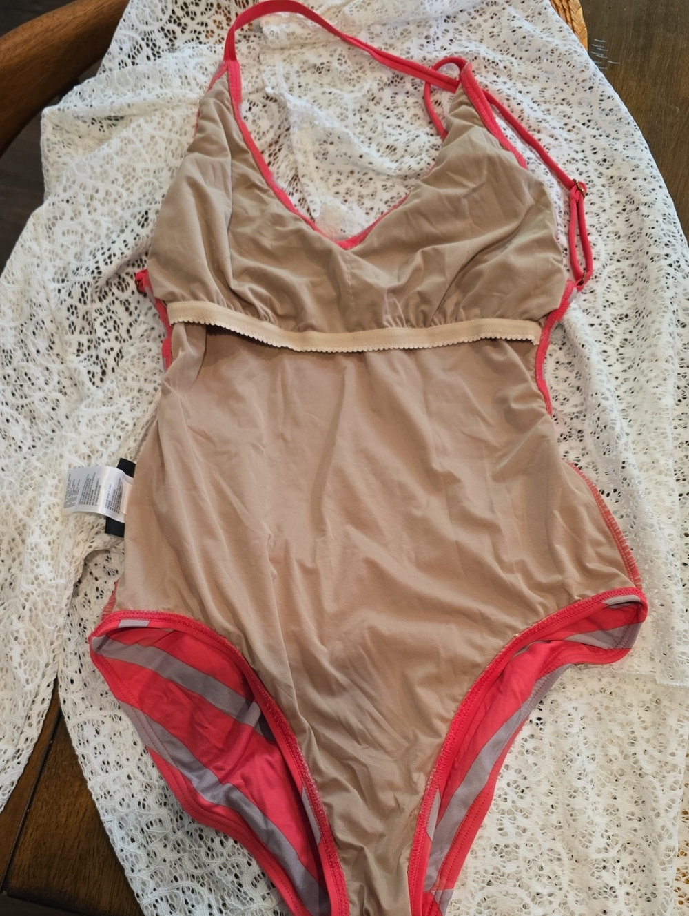 DKNY Hot Pink & Light Gray Striped One-Piece - Picture 7 of 8